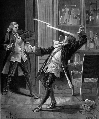 Profesor Georges Guillaume Richmann (1711-1753) zmarł w swoim warsztacie po eksperymencie z elektrometrem autorstwa French School