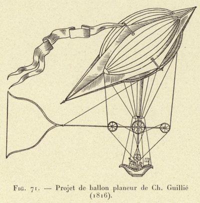 Projekt balonu szybowcowego Ch Guillie (1816) (grafika) autorstwa French School