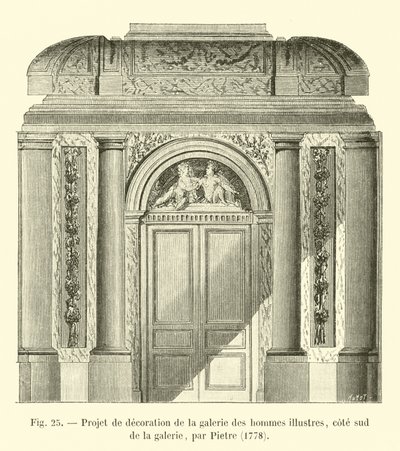 Projekt dekoracji galerii wybitnych ludzi, strona południowa galerii, autorstwa Pietre, 1778 autorstwa French School