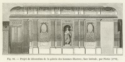 Projekt dekoracji galerii wybitnych mężczyzn; ściana boczna, autorstwa Pietre, 1778 autorstwa French School