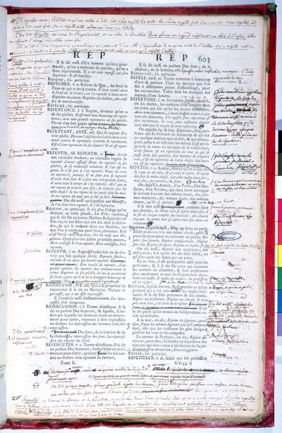 Strona korygująca z poprawkami edycji słownika Akademii Francuskiej (tusz na papierze) (patrz także 179945) autorstwa French School