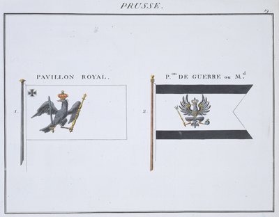 Flagi pruskie, z francuskiej księgi flag, ok. 1819 r. autorstwa French School