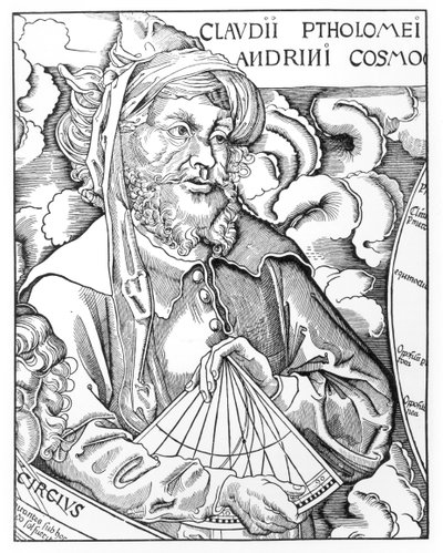 Ptolemeusz (Claudius Ptolemaeus) (ok. 90-168) trzymający sekstant autorstwa French School