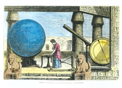Ptolemeusz (ok. 90-168) (Klaudiusz Ptolemeusz) w Obserwatorium w Aleksandrii, z La Vie des Savants Illustres Louisa Figuiera (późniejsza kolorystyka) autorstwa French School