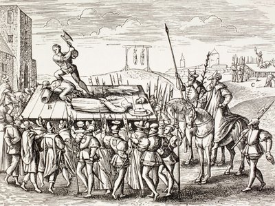 Kary ogłoszone przez króla Henryka VIII przeciwko katolikom angielskim, z książki „Życie wojskowe i religijne w średniowieczu” Paula Lacroix, opublikowane w Londynie ok. 1880 r. autorstwa French School