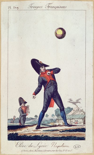 Uczeń Lycee Napoleon Playing Ball, ok.1805 (kolor grawerowany) autorstwa French School