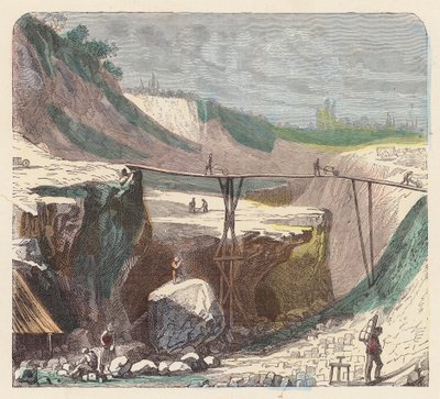 Wydobywanie kamienia (kolorowe grawerowanie) autorstwa French School