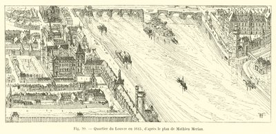 Dzielnica Luwru w 1615 r., według planu Mathieu Merian autorstwa French School
