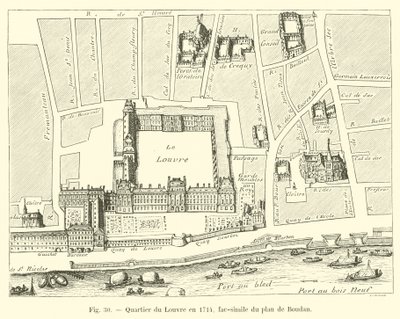 Dzielnica Luwru w 1714 r., faksymile planu Boudana autorstwa French School