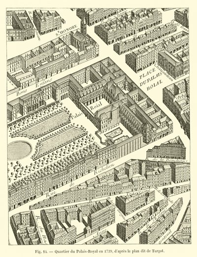 Dzielnica Palais-Royal w 1739 r. według tzw. planu Turgota autorstwa French School