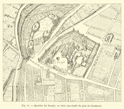 Dzielnica Świątynna, w 1652 r.; faksymile mapy Gomboust autorstwa French School