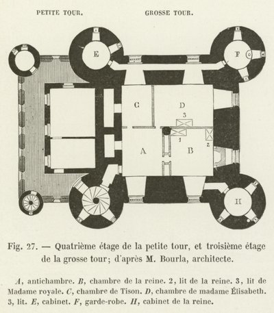 Czwarte piętro małej wieży i trzecie piętro dużej wieży; wg M Bourla, architekt autorstwa French School