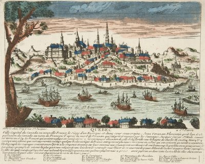 Quebec, wyd. C. 1650 (ręcznie kolorowane grawerowanie) autorstwa French School
