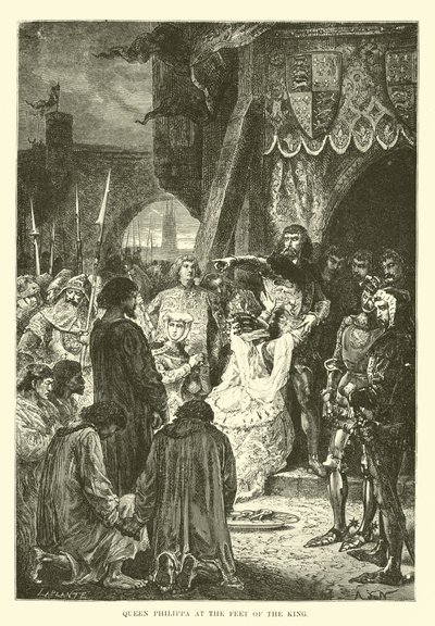Królowa Filippa u stóp króla autorstwa French School