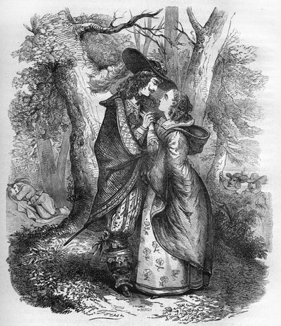 Królowa Sophie Dorothee z Zelle (1666-1726), żona Jerzego I z Anglii i młodego Filipa Christophe z Koenigsmark, w chwili intymności. Grawer w „Historii prostytucji i rozpusty wśród wszystkich narodów świata od starożytności do autorstwa French School