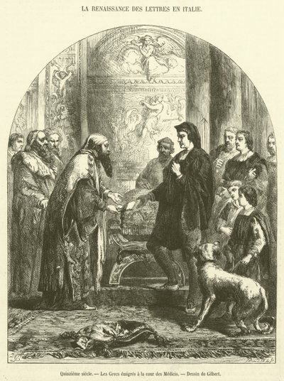 XV w. Grecy wyemigrowali na dwór Medyceuszy (ryty) autorstwa French School