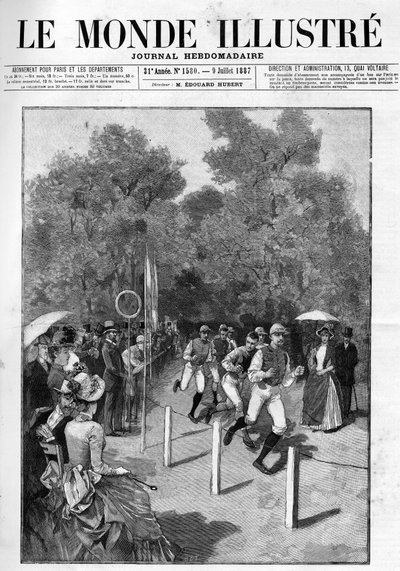 Wyścig klubu wyścigowego w Bois de Boulogne w 1887 roku. autorstwa French School