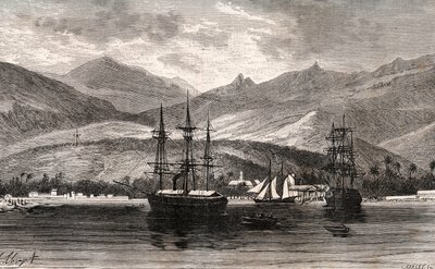 Rade de Taiti - Tahiti - grawer w „La France illustrée: geografia, historia, administracja statystyczna” autorstwa V.A. Malt-Browna. 1884 autorstwa French School