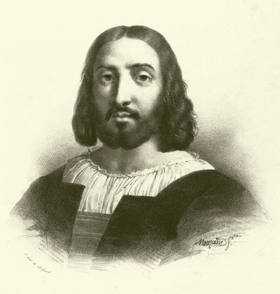 Raffaello Sanzio da Urbino, znany jako Rafael, portret (rycina) autorstwa French School