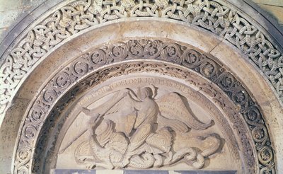 Relief z tympanonu przedstawiający św. Michała i smoka, 1137 autorstwa French School