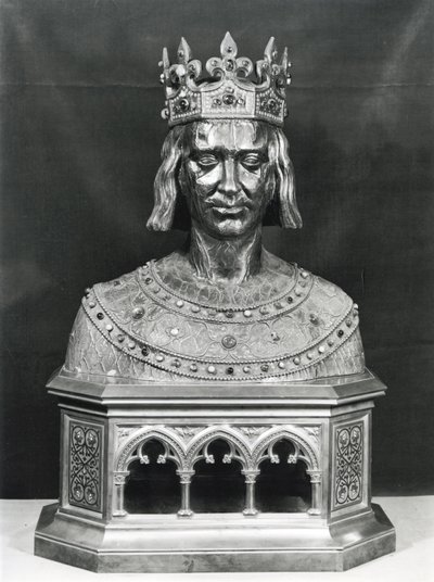 Popiersie relikwiarzowe św. Ludwika (1214-70) (srebro pozłacane) autorstwa French School