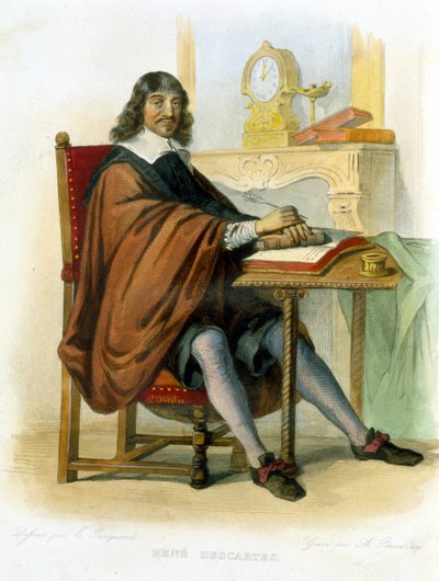 René Descartes pisze - w red. Mennechet, „” Le Plutarque francais”” autorstwa French School