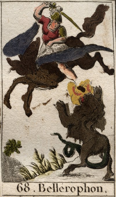 Reprezentacja Bellerophona, jadącego na Pegazie, zabijającego chimerę (reprezentacja Bellerophona na Pegazie, przebijająca Chimerę). Z „Mitologii młodości” Pierre