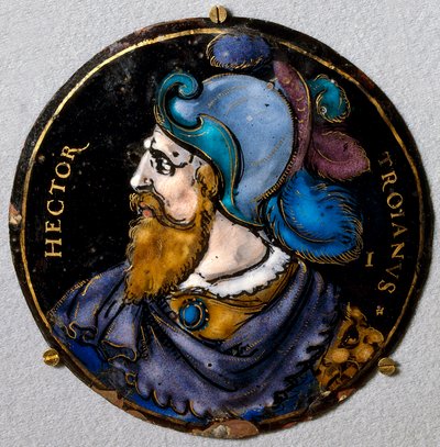 Reprezentacja Hectora, bohaterów trojańskich. Medalion w e-mailu z Limoges z XVI wieku. Posłuchaj, Narodowe Muzeum Renesansu autorstwa French School