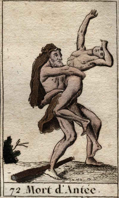 Reprezentacja Herkulesa Terrassanta Ante, króla Libii (Herakles (Herkules) zabijający Anteusza niedźwiedzim uściskiem) Z „Mitologii młodości” Pierre Blancharda 1803. autorstwa French School