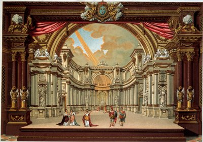 Przedstawienie sztuki Jeana Baptiste Poquelina dit Moliere (1622-1673) w teatrze zamku w Wersalu. Litografia XIX wieku. Sztuka dekoracyjna, Paryż autorstwa French School