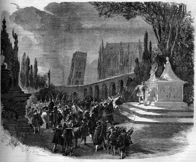 Przedstawienie opery: Scenografia aktu III „Pierre de Medicis” na podstawie libretta Henryka de Saint George autorstwa French School