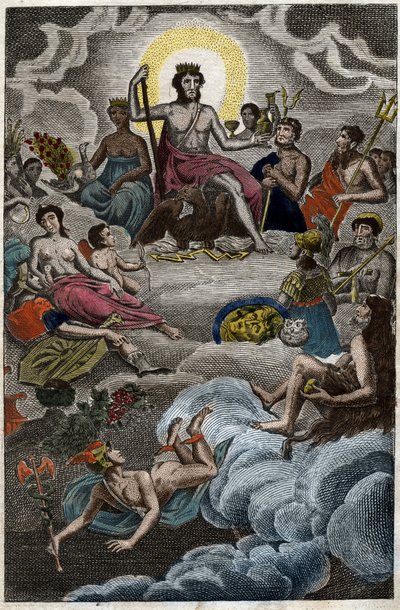 Reprezentacja Zgromadzenia Bogów na górze Olimp lub Dwunastu Olimpijczyków. z „Mitologii młodości” Pierre Blancharda 1803. autorstwa French School