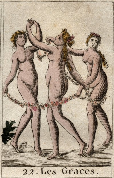 Reprezentacja trzech Gracji: Aglae, Thalie i Euphrosyne, córki Wenus i Bachusa (Córek Trzech Gracji (lub Charite) Wenus i Bachusa. Z „Mitologii młodości” Pierre