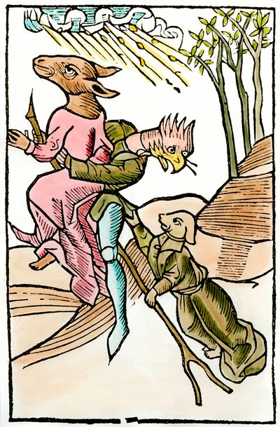 Przedstawienia demonów i lamów zaczerpnięte z handlu demonologicznego „De lamiis et phitonicis mulieribus” (Czarownice i wróżbici) Ulricha Molitora pod redakcją Johana Prussa (czynne ok. 1488-1493). 1499. Paryż. Sztuka dekoracyjna autorstwa French School