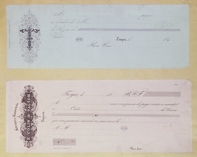 Wezwania do zapłaty wydane w Troyes w latach 40. XIX wieku autorstwa French School