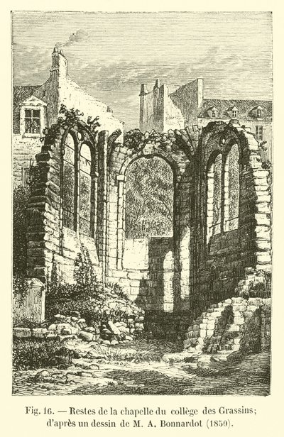 Pozostałości kaplicy College des Grassins; wg rysunku MA Bonnardota, 1850 autorstwa French School