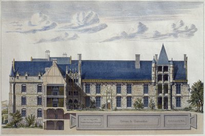 Renowacja zamku Chateau de Chateaudun, ilustracja z Le Moniteur des architectes, rycina H. Penel (kolorystyka) autorstwa French School