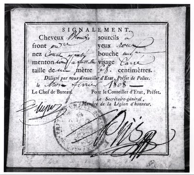 Rewers karty bezpieczeństwa, 1808 (pióro i atrament na papierze) autorstwa French School