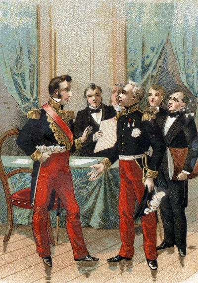 Rewolucja lipca 1830 r.: „Jesteś najlepszy z republik” fraza wypowiedziana przez La fayette (Lafayette) księciu Orleanu, który został Ludwikiem Filipem I (1773-1850), królem Francji, 26 lipca 1830 r. . autorstwa French School