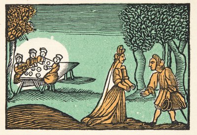 Riquet with the Tuft, z Historii lub Opowieści minionych czasów, opowiadanych przez Mother Goose, With Morals, M Perrault, wyd. 1925 (ręcznie barwiony drzeworyt) autorstwa French School