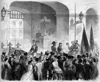 Risorgimento, Neapol, 7 listopada 1860: wjazd Wiktora Emanuela II (Victor-Emmanuel) (Vittorio Emanuele) (1820-1878), króla Włoch, do Pałacu Królewskiego w Neapolu po głosowaniu ludności akceptującej przyłączenie Neapolu do Królestwo Włoch autorstwa French School