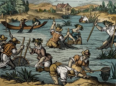 Wędkarstwo rzeczne, z 1584 r. (grawerunek) autorstwa French School