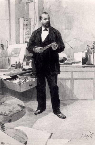 Robert Koch (1843-1910) w swoim laboratorium, z Le Monde Illustre, 29 listopada 1890 autorstwa French School