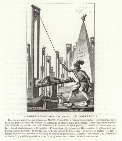 Robespierre gilotynuje kata, rewolucja francuska autorstwa French School