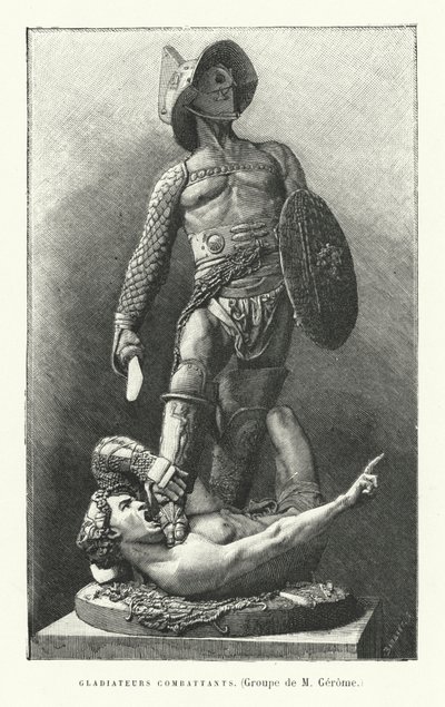 Walki gladiatorów rzymskich (rycina) autorstwa French School