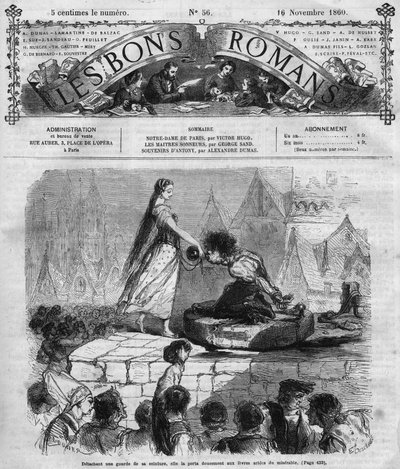 Serial rzymski: „”Notre Dame de Paris”” Victora Hugo (1802-1885). Quasimodo i Esmeralda. Grawer w „”Les bons romance”” autorstwa French School