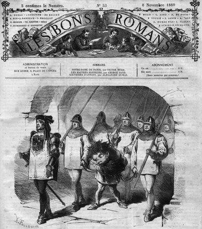 Powieść serial: „”Notre Dame de Paris”” Victora Hugo (1802-1885). Aresztowanie Quasimodo. Grawerowanie w „”Dobre romanse”” autorstwa French School