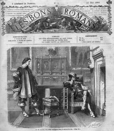 Serial rzymski: „Trzej muszkieterowie” Aleksandra Dumasa (1802-1870). Monsieur de Treville śmiało wraca do gabinetu króla. Grawer w „”Les bons romance”” autorstwa French School