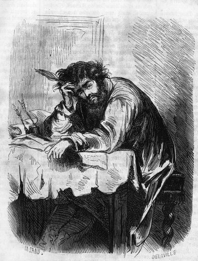 Rzymska opera mydlana: „Horace” George Sand (Aurore Dupin, Baronne Dudevant) (1804-1876). „Horace był zaangażowany w eseje literackie”. Grawer w „”Les bons romance”” autorstwa French School