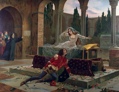 Romeo i Julia Scena z opery Romeo i Julia Charlesa Gounoda (1818-1893). ok.1880. autorstwa French School